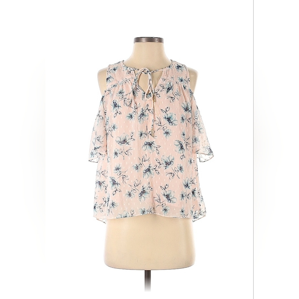 Moon River Floral Pink Cold Shoulder Top Blouse Size XS Extra Small